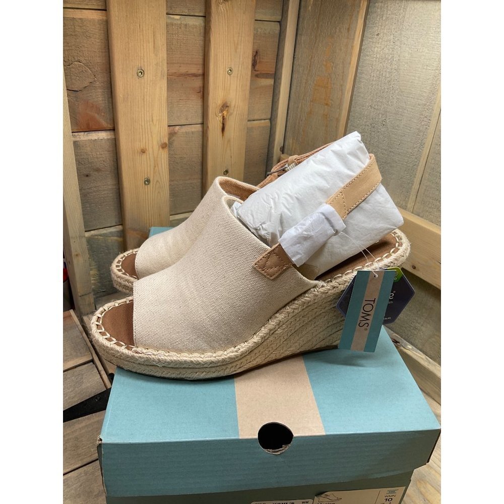 Toms Women's Monica Wedge Sandal Size 10 Tan Natural Espadrille Slingback - Picture 2 of 8